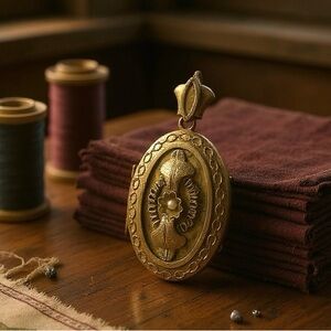 VICTORIAN Antique Etruscan Yellow Gold Washed Oval Hair Locket Mourning Jewelry